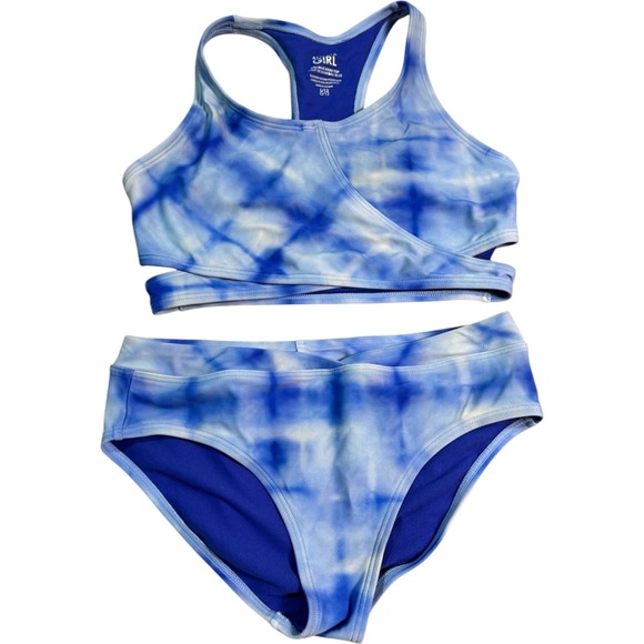 Athleta Girl Bali Blue Tie Dye Bikini Set Size L/12 Two Piece Swimsuit - Picture 1 of 6